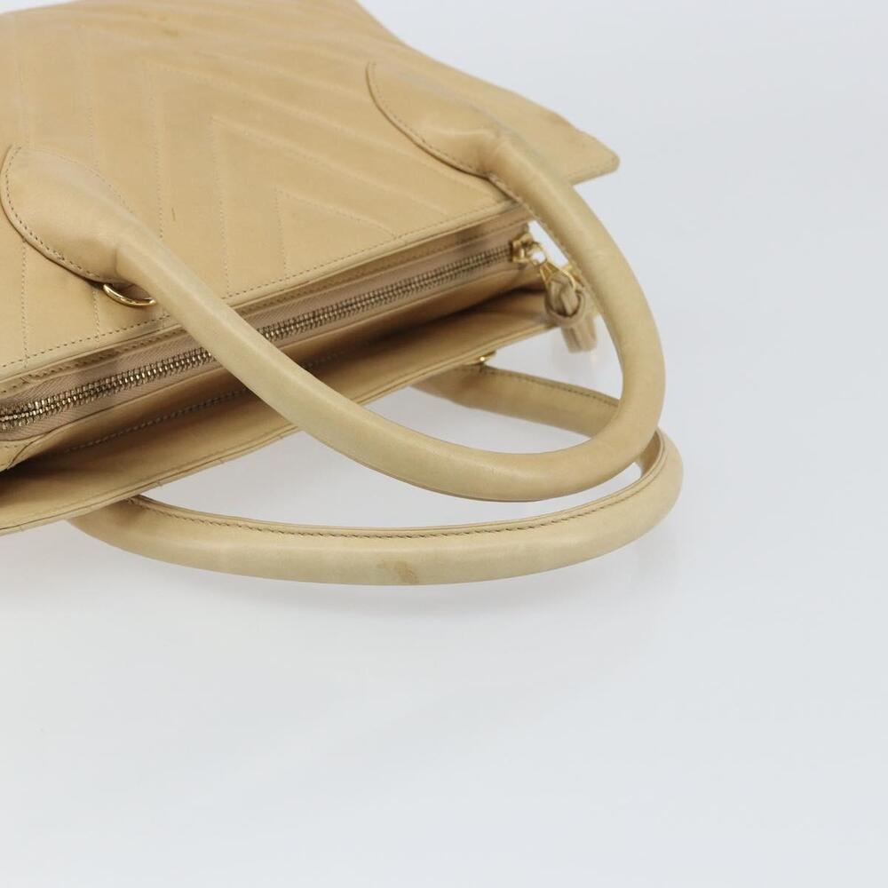 CHANEL V Stitch Hand Bag Leather Beige Gold CC Auth BA9348 - Picture 7 of 16